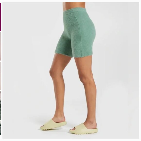Gymshark x Whitney Simmons Eyelash Knit Shorts Women's Med Green Fuzzy Athletic - Picture 5 of 15